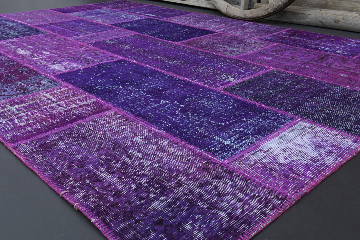 202x297 cm vintage patchwork Anatolian area rug – Asusima, low pile, wool