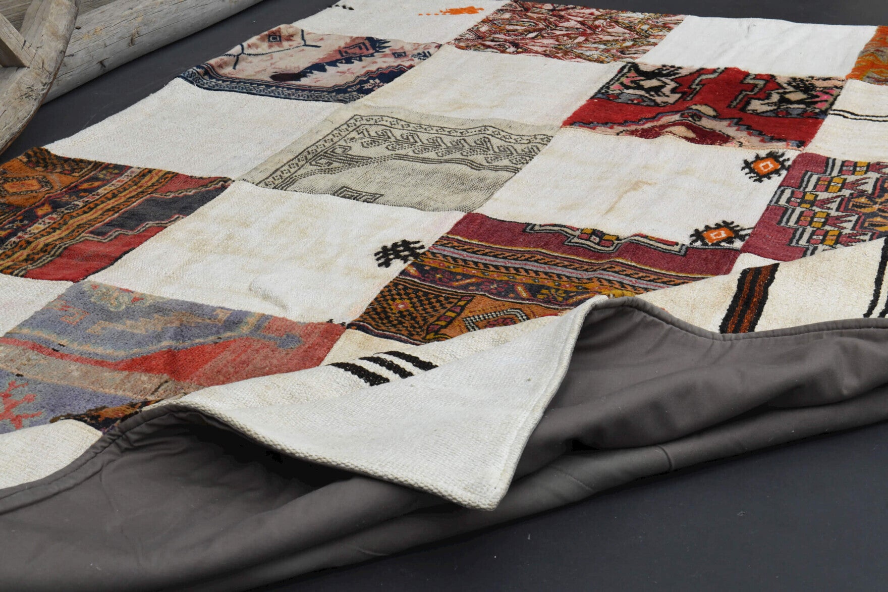Hand-crafted Anatolian vintage patchwork rug Astrapetra in wool, 1970s