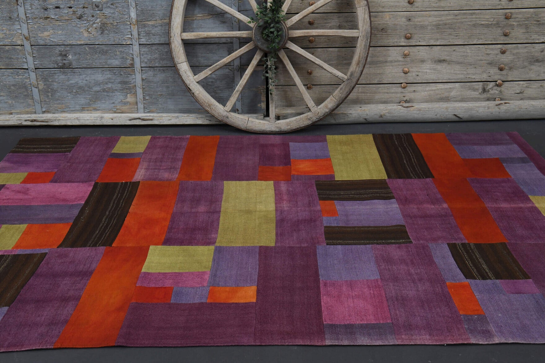 Aretemira Violet kilim: 1960s handwoven flatweave Anatolian kilim with block motifs