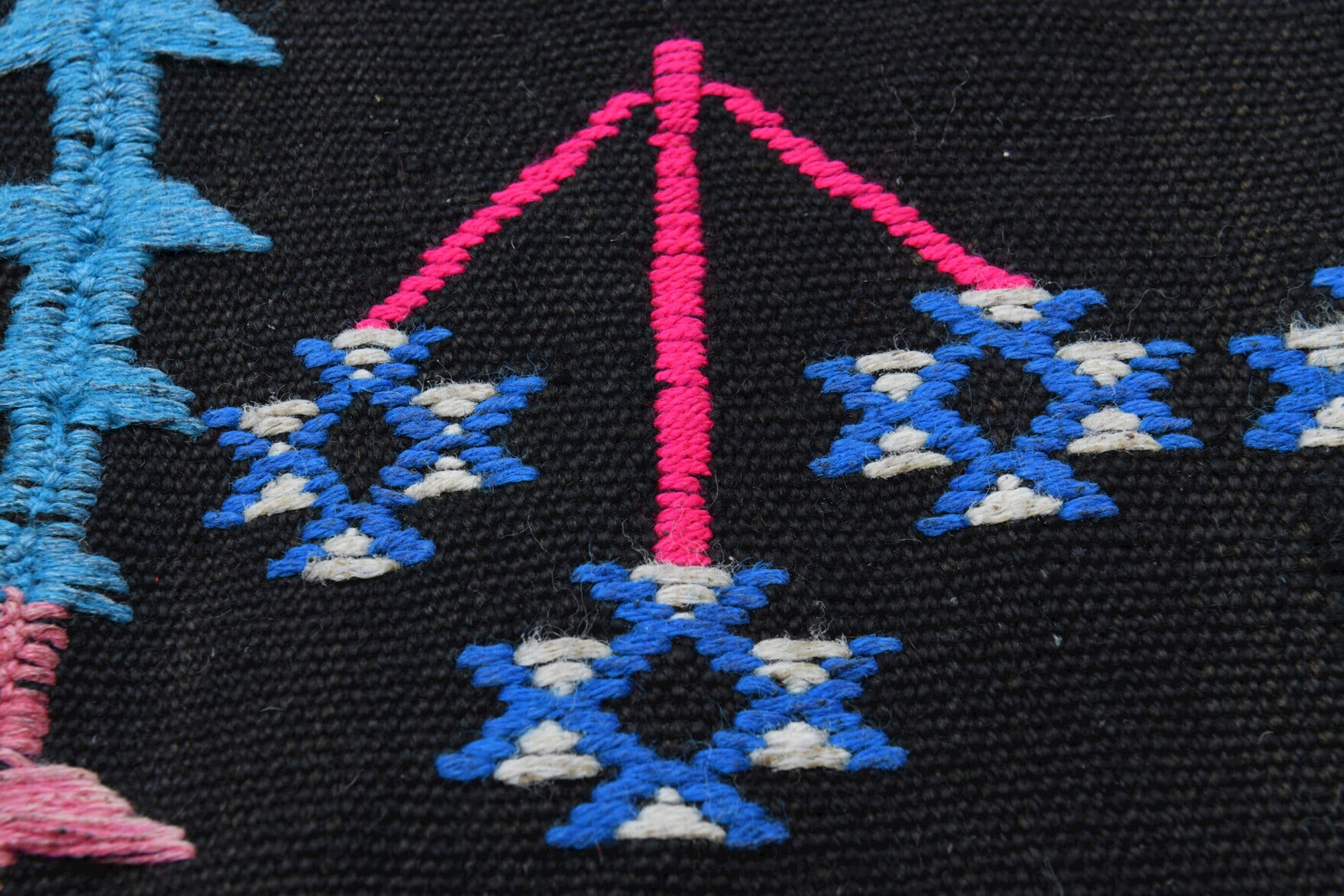 Handwoven flatweave wool kilim from Anatolia, Turkey – Nomadics Black Ethnic Carpet from 1970's 6'3" x 11'5"