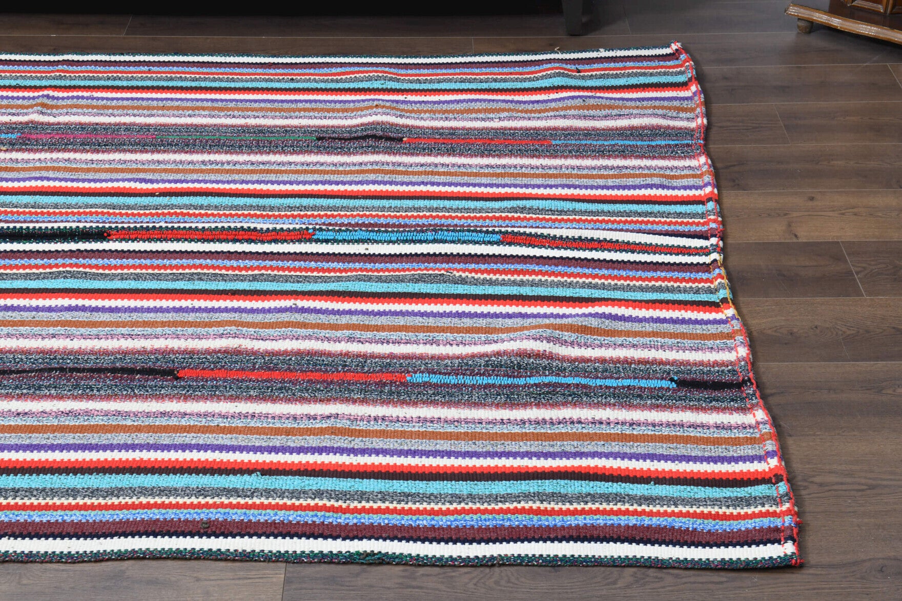 Authentic Anatolian vintage kilim rug (1960s) with striped design – one-of-a-kind at Fame Rugs