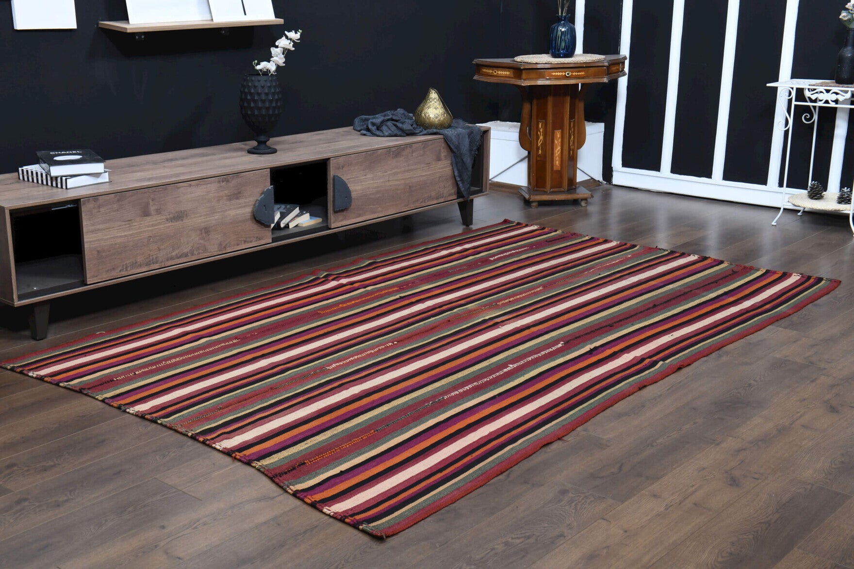 One-of-a-kind 1960s Anatolian vintage kilim rug in wool, 5'7" x 8'10"