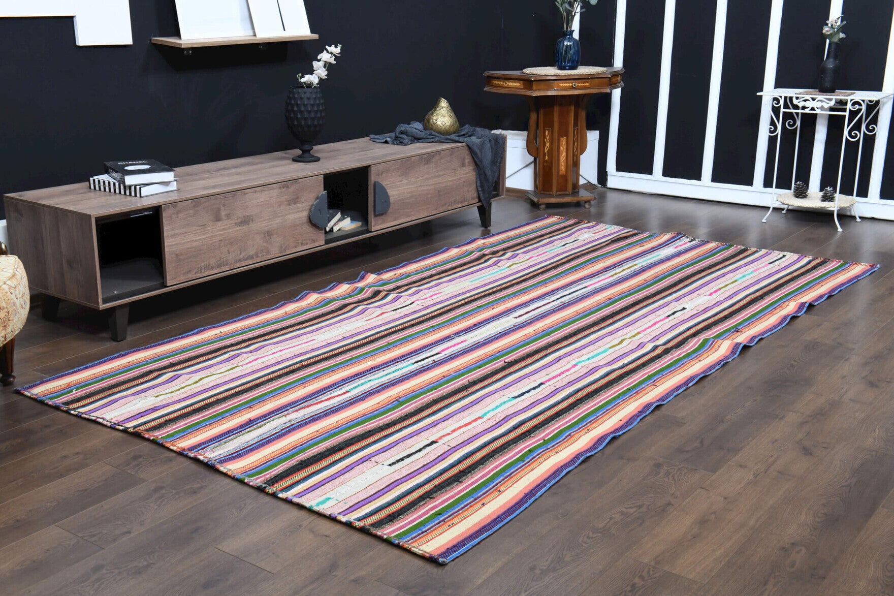 One-of-a-kind 1960s Anatolian vintage kilim rug in wool, 5'8" x 10'6"