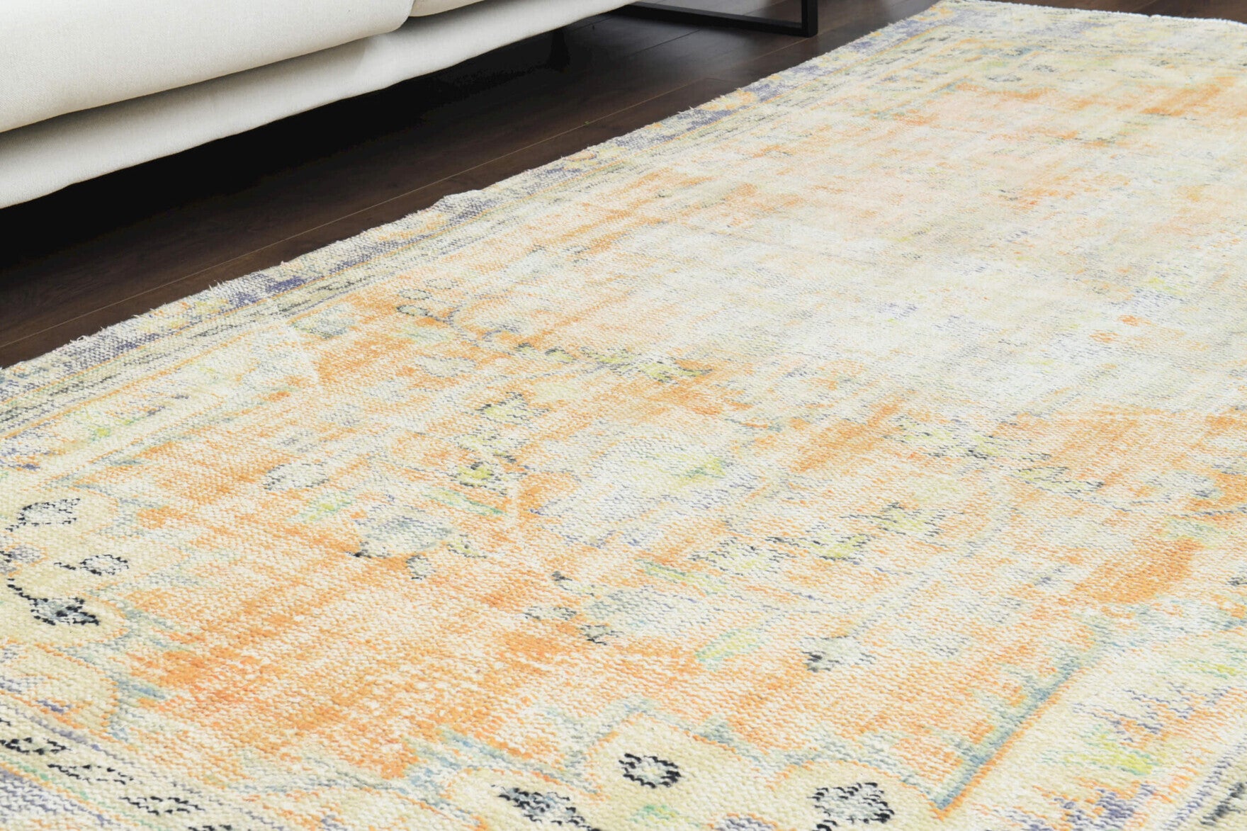 One-of-a-kind 1940s Anatolian distressed vintage area rug in wool, 4'11" x 8'10"