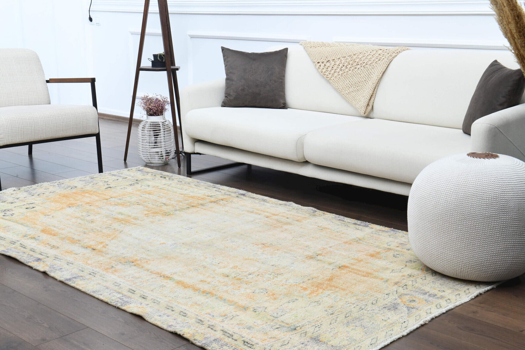 Authentic Anatolian distressed vintage area rug (1940s) with abstract design – one-of-a-kind at Fame Rugs