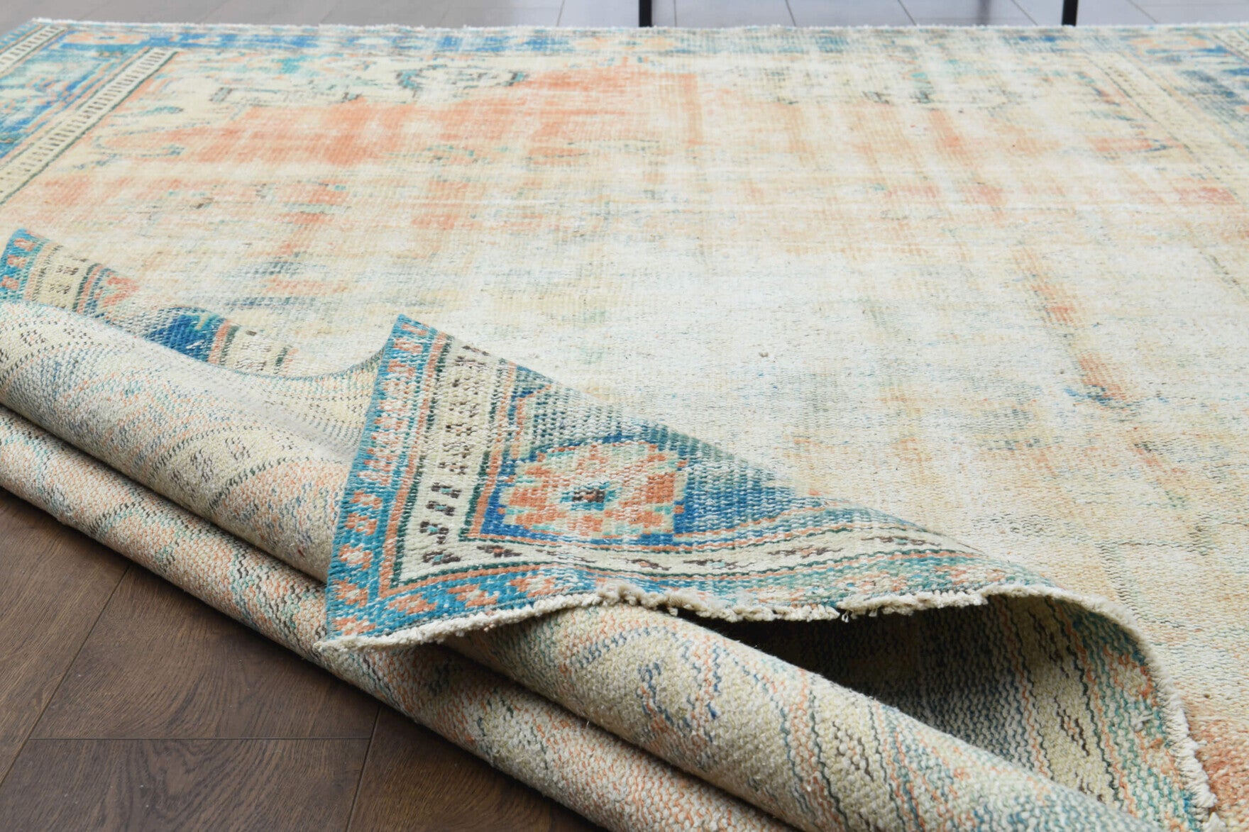 One-of-a-kind 1940s Anatolian distressed vintage area rug in wool, 6'4" x 9'11"