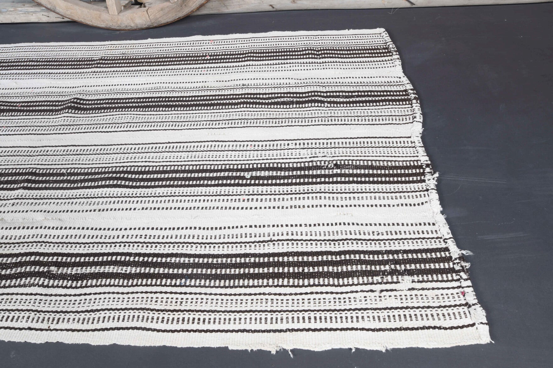 Argyrophora kilim: 1960s handwoven flatweave Anatolian kilim with striped motifs