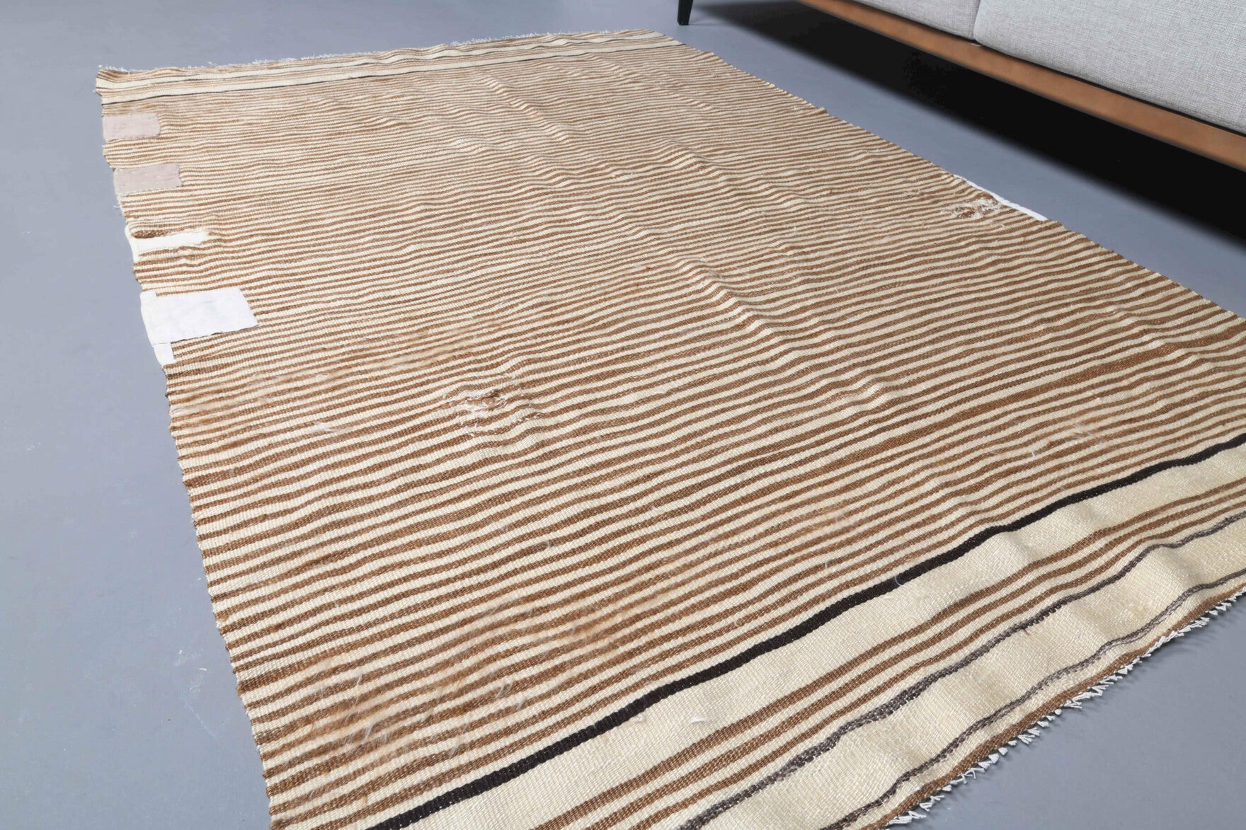 Aglaocharis kilim: 1960s handwoven flatweave Anatolian kilim with striped motifs