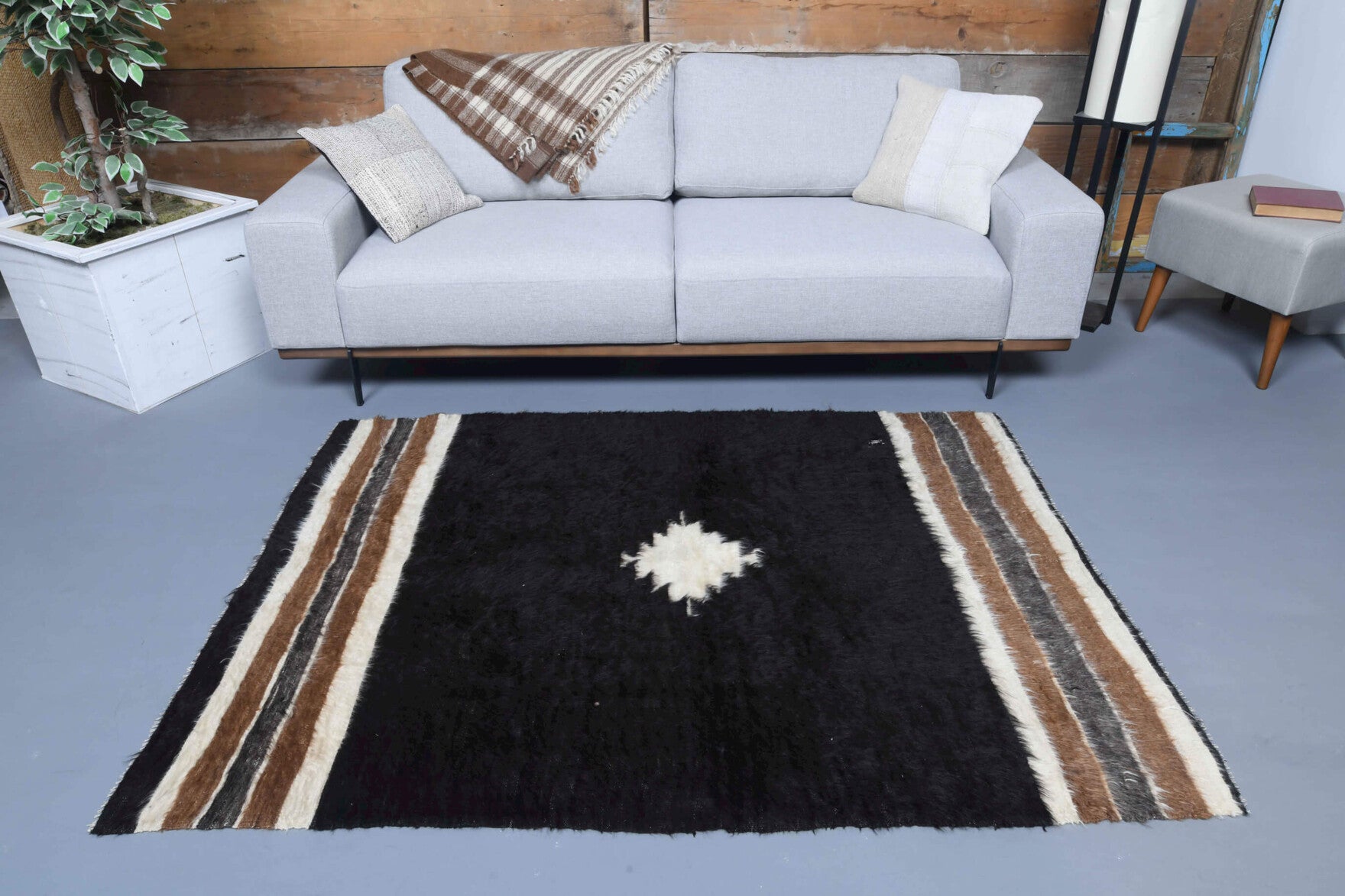 Agathope kilim: 1960s handwoven flatweave Anatolian kilim with striped motifs