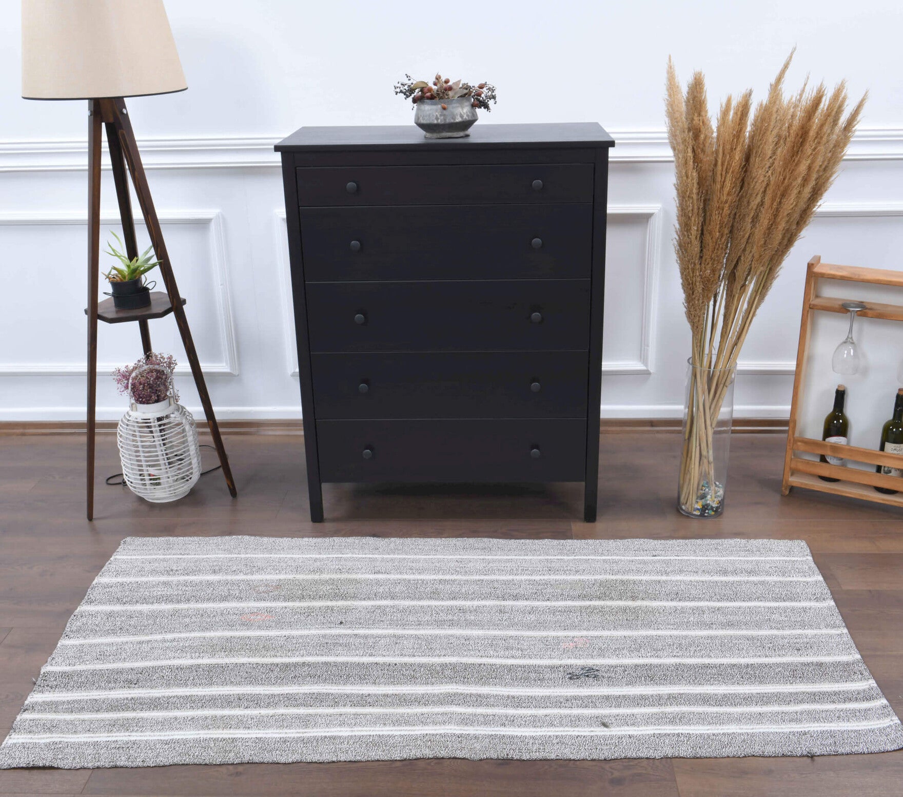 Authentic Anatolian vintage kilim rug (1960s) with striped design – one-of-a-kind at Fame Rugs