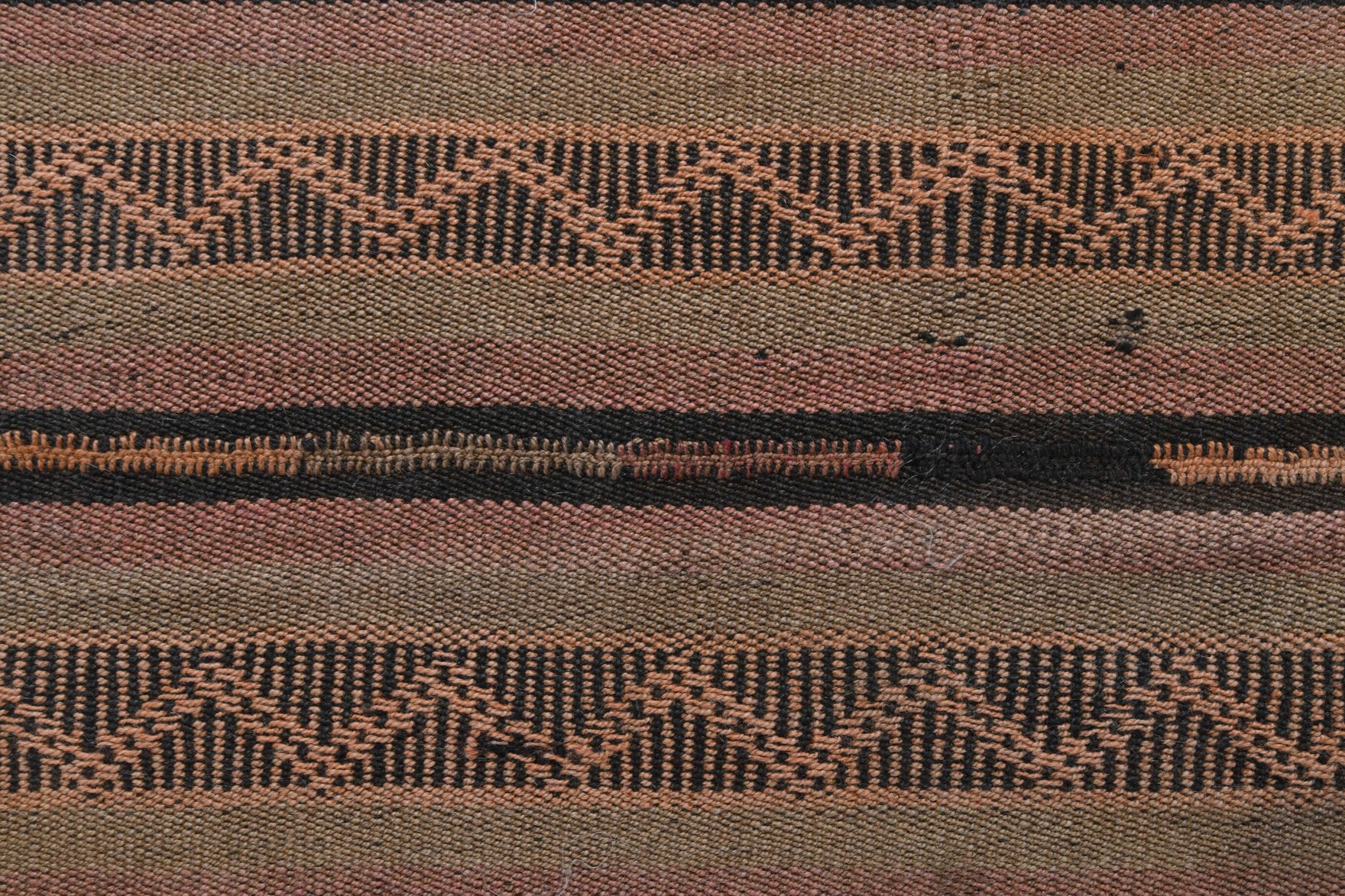 Handwoven flatweave wool kilim from Anatolia, Turkey – Striped Brown Handmade Vintage Rug 5'2" x 6'3"