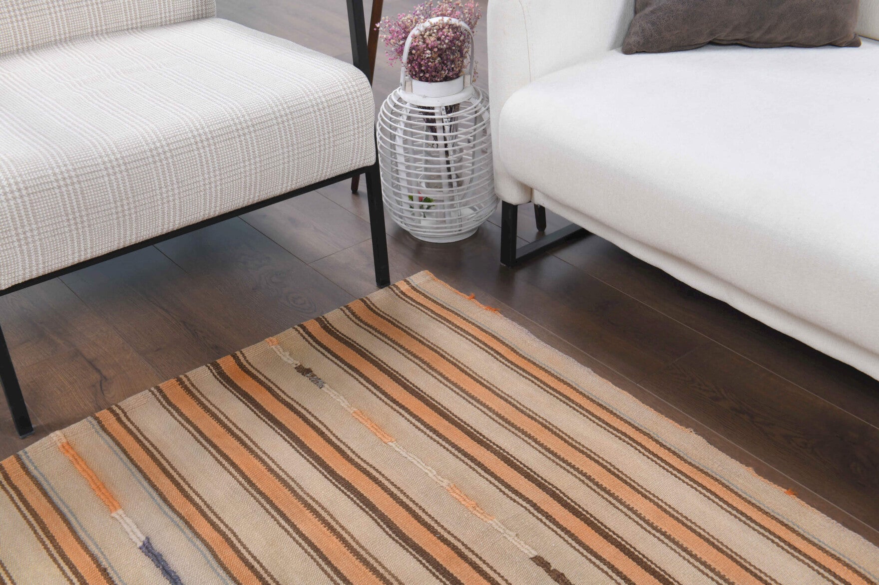 Terpsaura kilim: 1960s handwoven flatweave Anatolian kilim with striped motifs