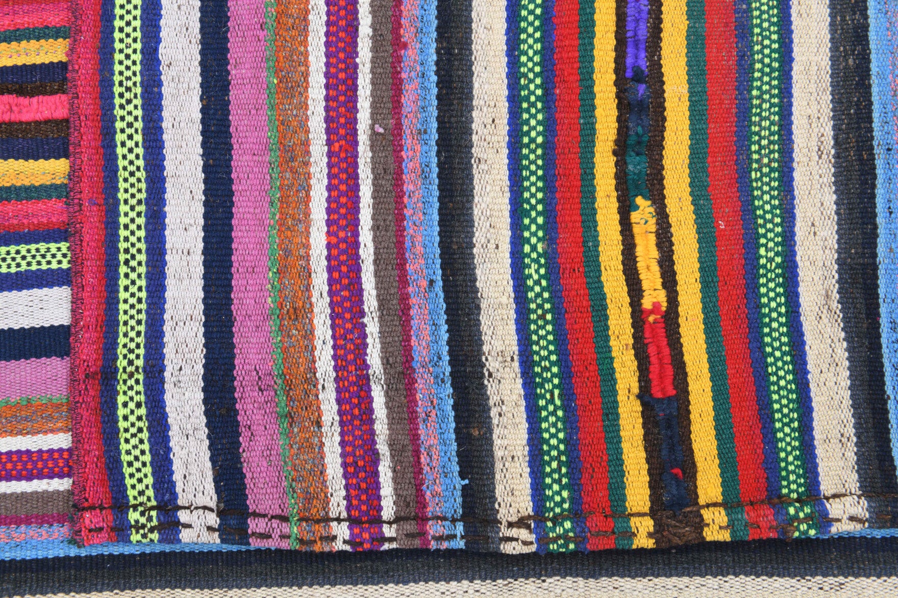 Authentic Anatolian vintage kilim rug (1960s) with striped design – one-of-a-kind at Fame Rugs