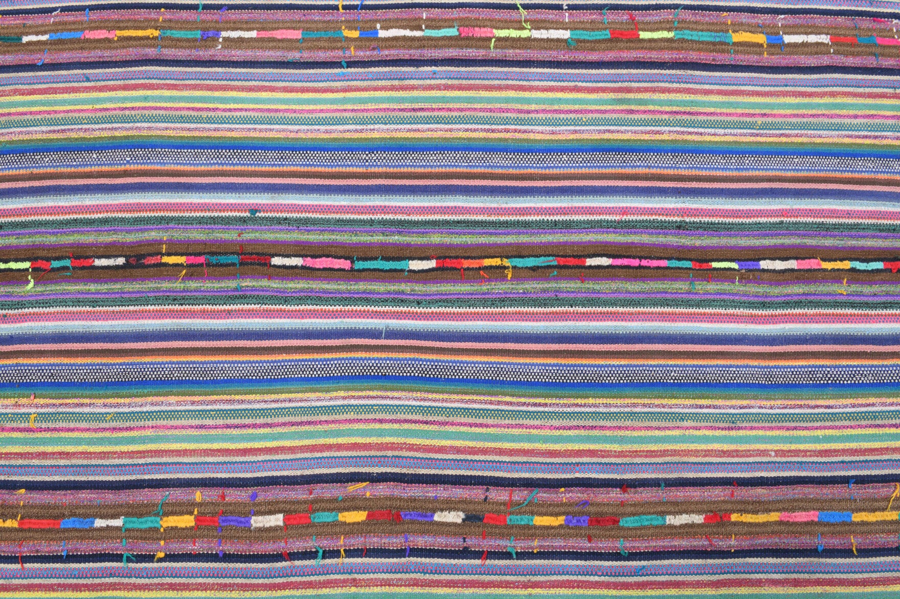 Sura kilim: 1960s handwoven flatweave Anatolian kilim with striped motifs