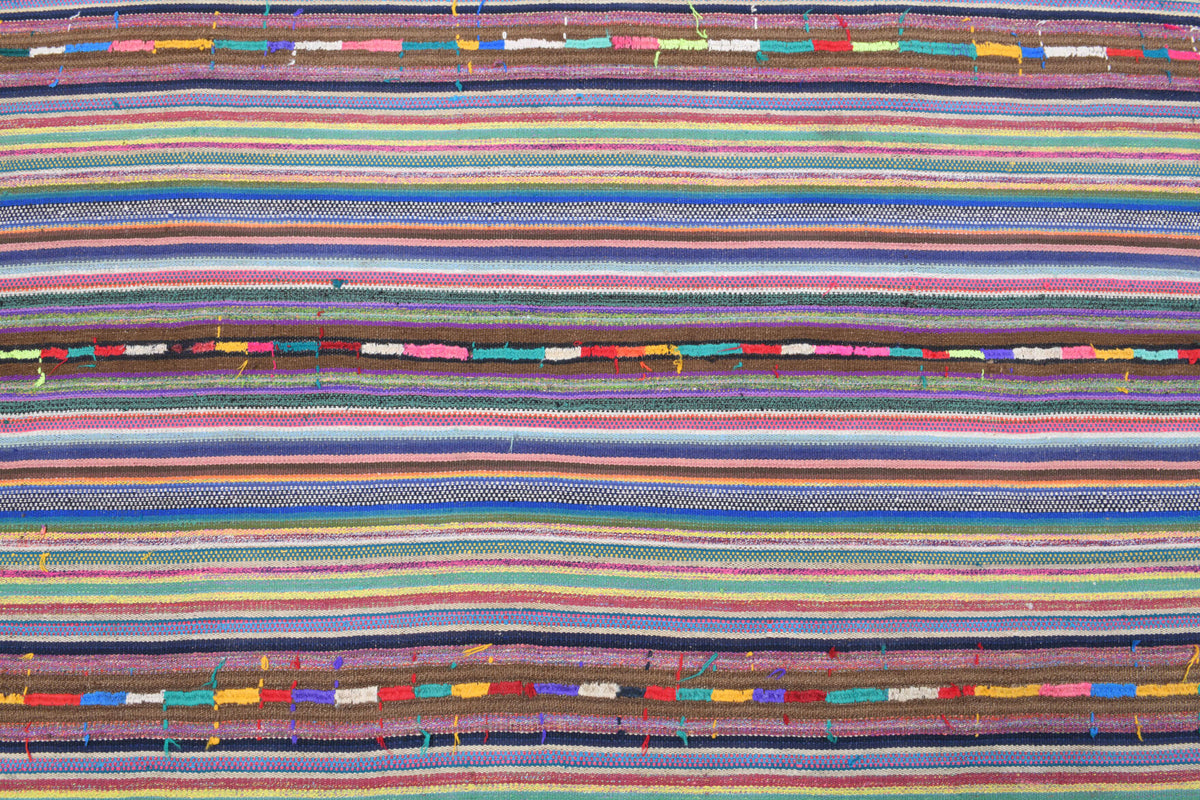 Sura kilim: 1960s handwoven flatweave Anatolian kilim with striped motifs