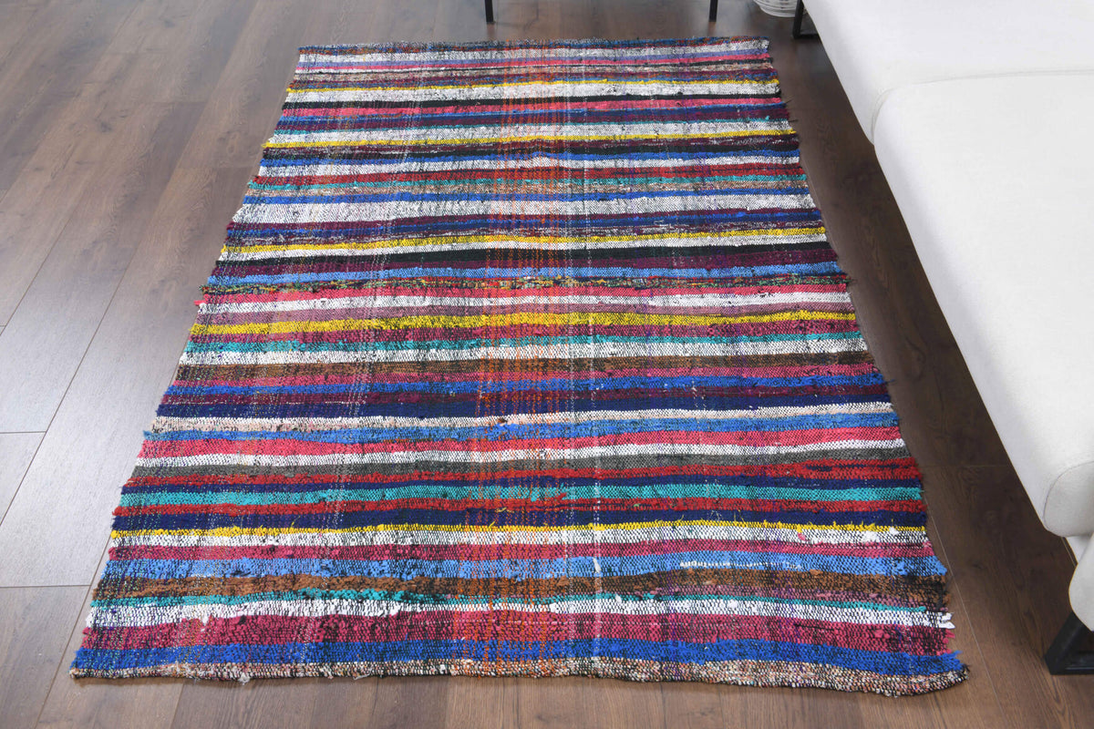One-of-a-kind 1960s Anatolian vintage kilim rug in wool, 4'4" x 6'7"