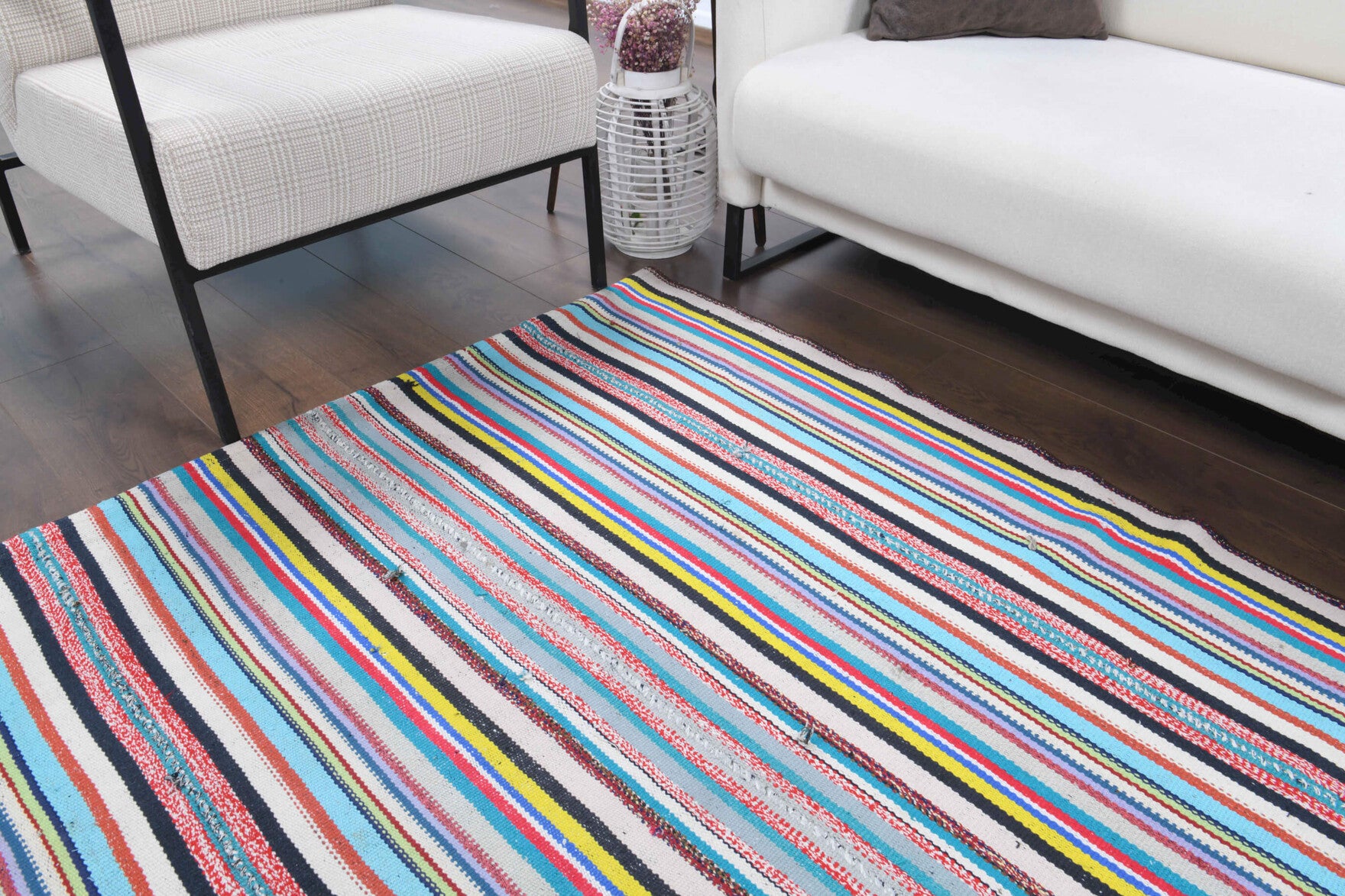 Handwoven flatweave wool kilim from Anatolia, Turkey – Handmade Vintage Kilim Rug 4'4" x 7'10"