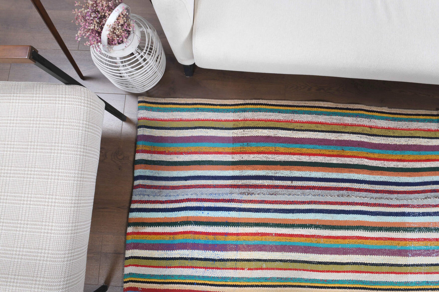 Handwoven flatweave wool kilim from Anatolia, Turkey – Handmade Vintage Colorful Rug 5'5" x 8'2"