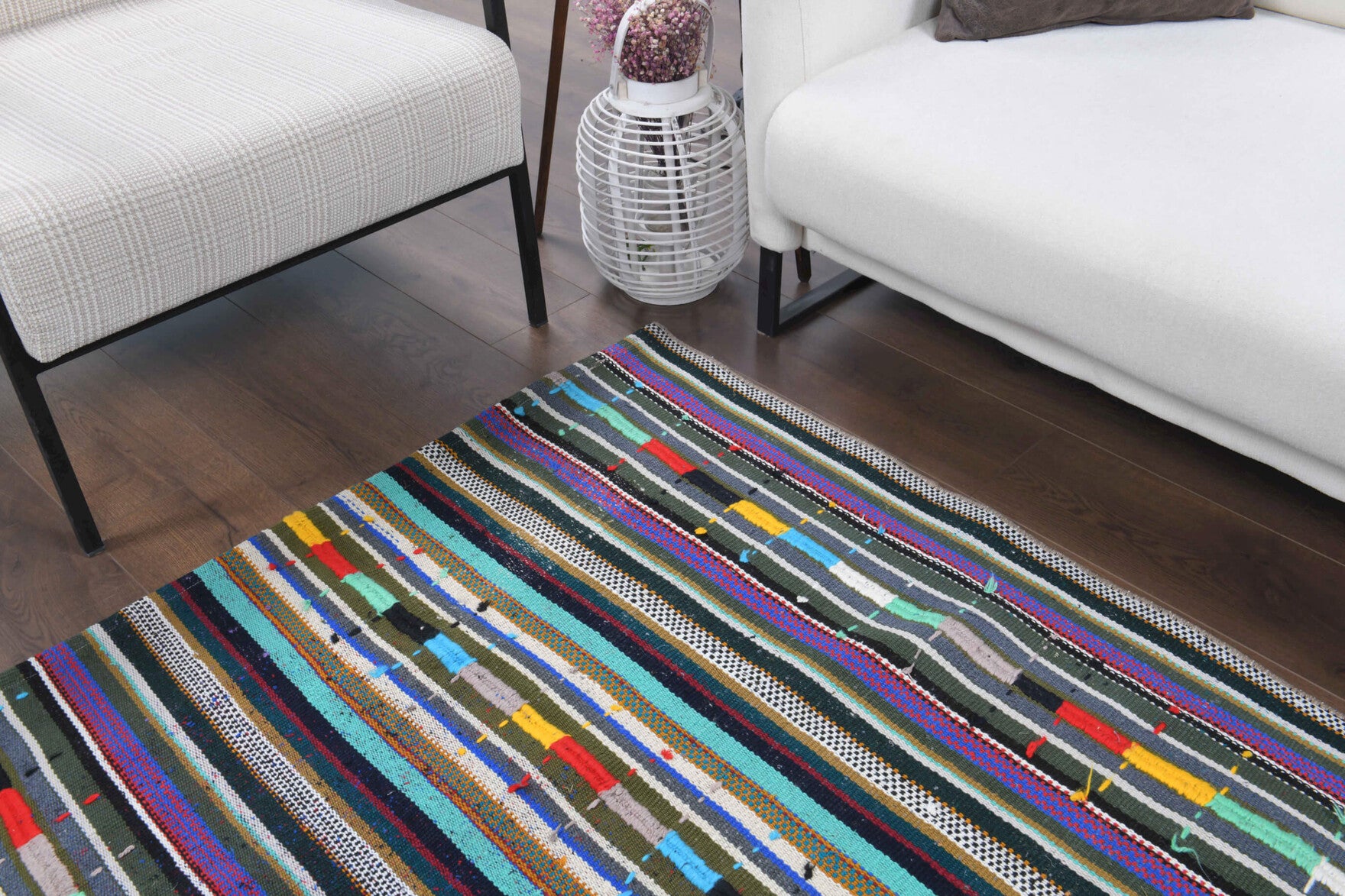 Authentic Anatolian vintage kilim rug (1960s) with striped design – one-of-a-kind at Fame Rugs
