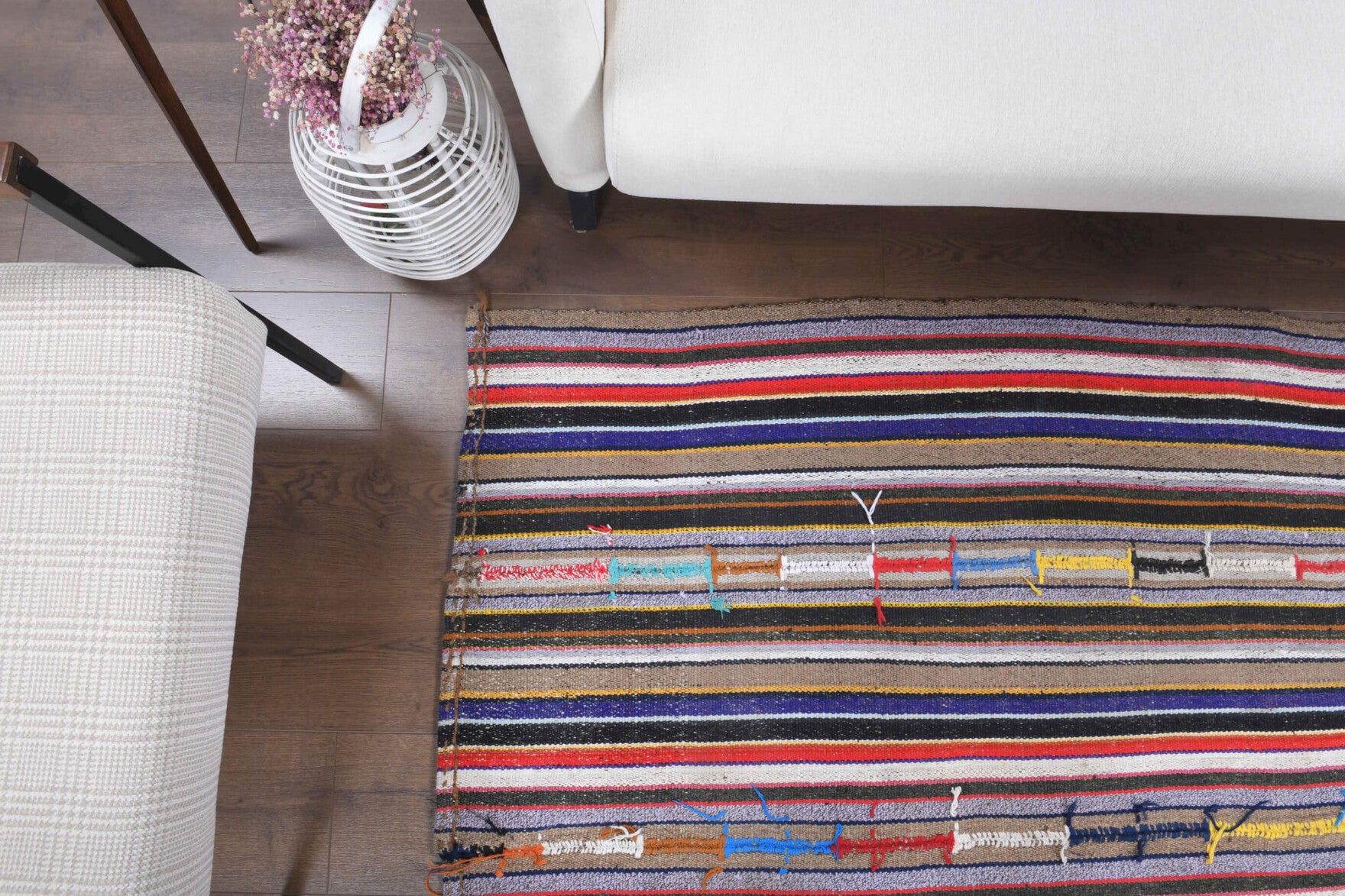 140x220 cm vintage Anatolian kilim rug – Smaragdotima, flatweave, wool