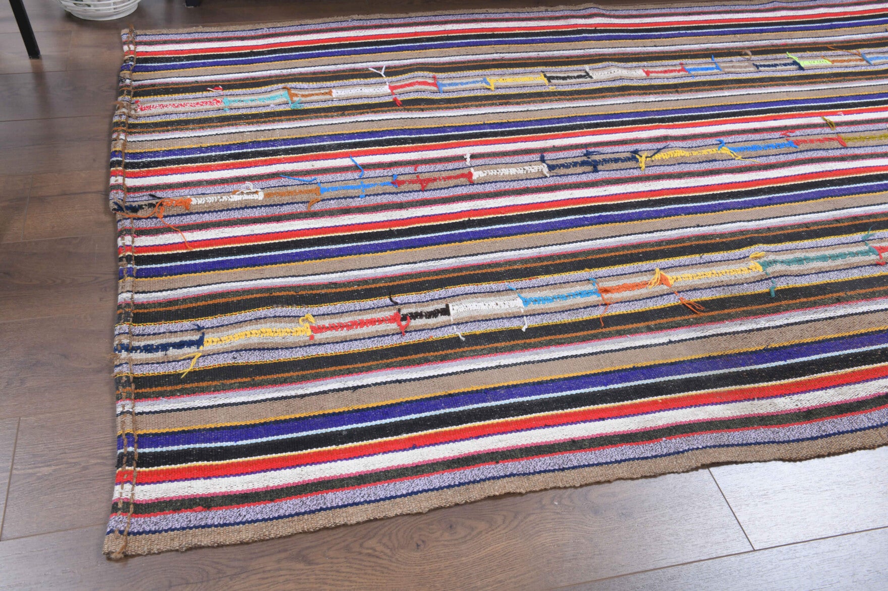 Authentic Anatolian vintage kilim rug (1960s) with striped design – one-of-a-kind at Fame Rugs