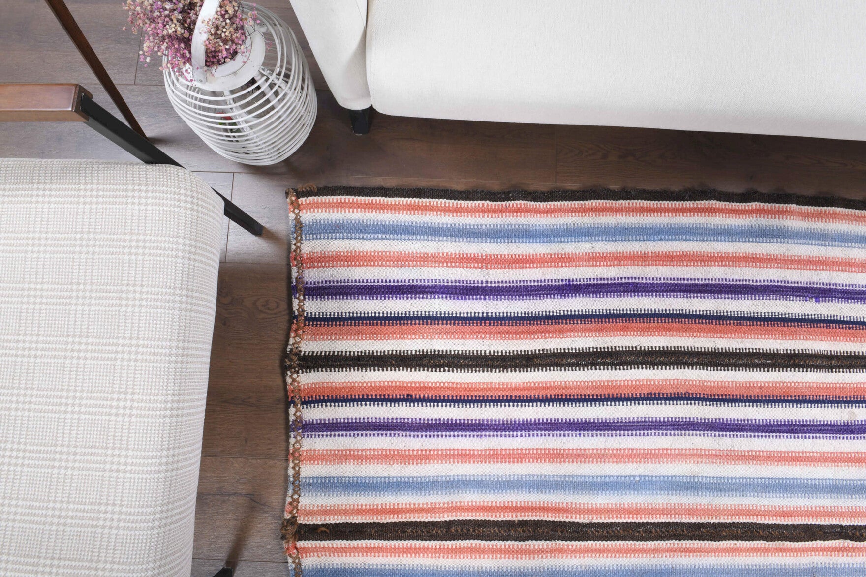 Handwoven flatweave wool kilim from Anatolia, Turkey – Striped Kilim Handmade Vintage Rug 4'6" x 7'2"
