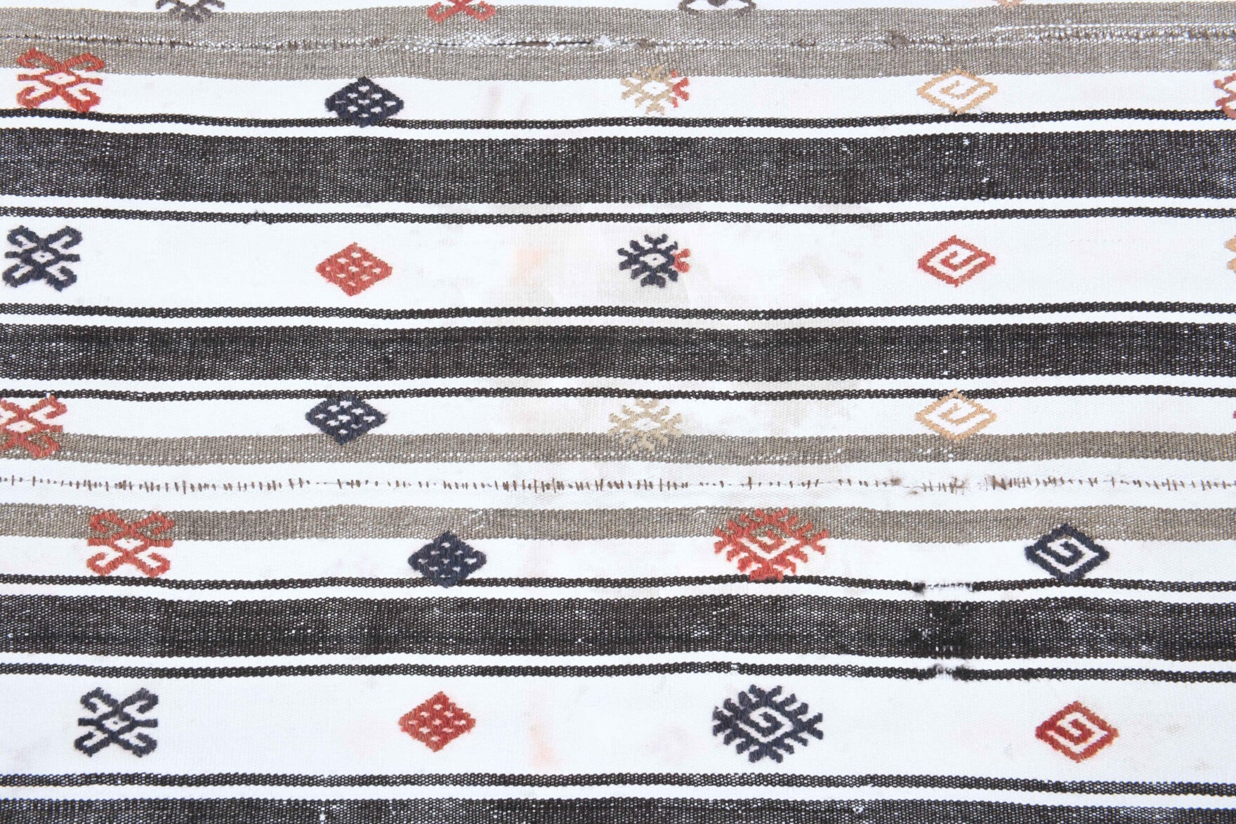 Smaragdothalia kilim: 1960s handwoven flatweave Anatolian kilim with striped motifs