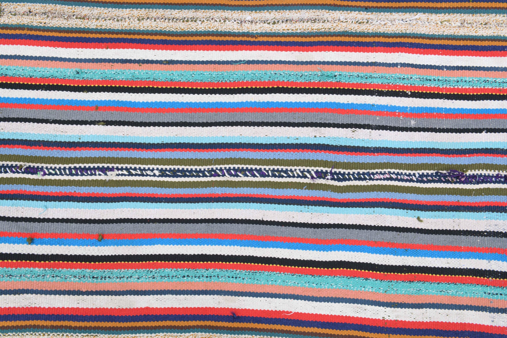 Smaragdomira kilim: 1960s handwoven flatweave Anatolian kilim with striped motifs