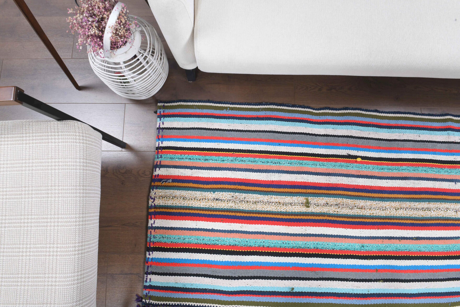 Handwoven flatweave wool kilim from Anatolia, Turkey – Colorful Handmade Vintage Rug 5'1" x 7'9"