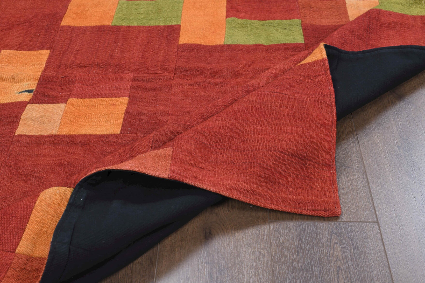 Authentic Anatolian vintage patchwork area rug (1970s) with solid design – one-of-a-kind at Fame Rugs