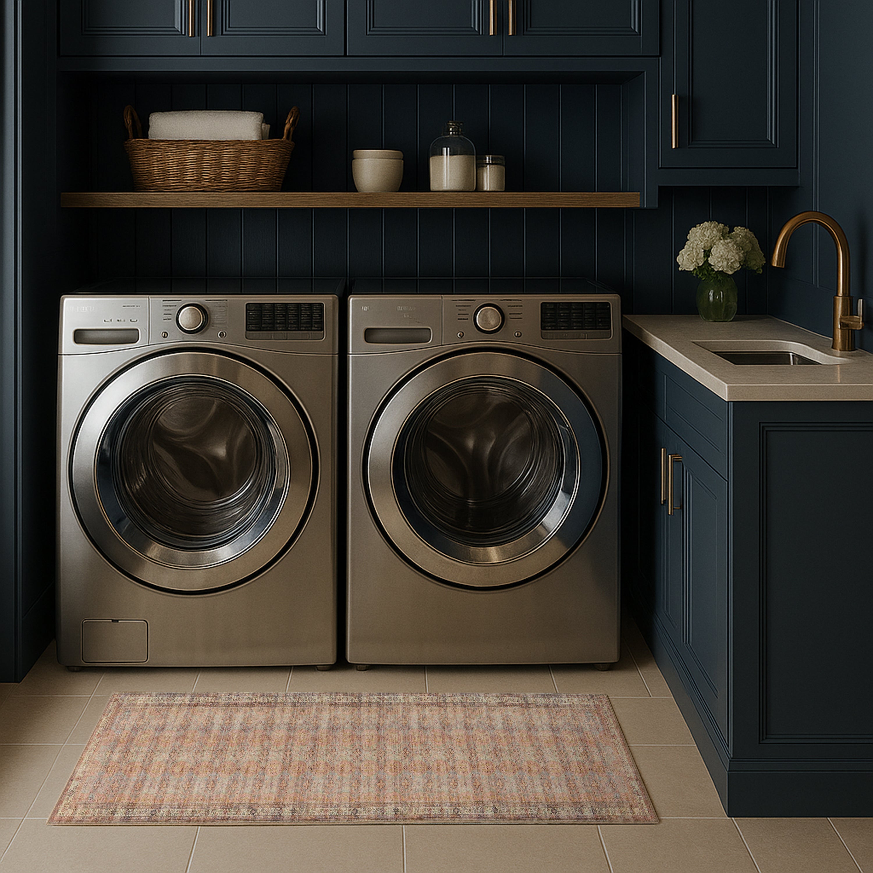 Brown Boho Oushak Vintage Style Washable Rug