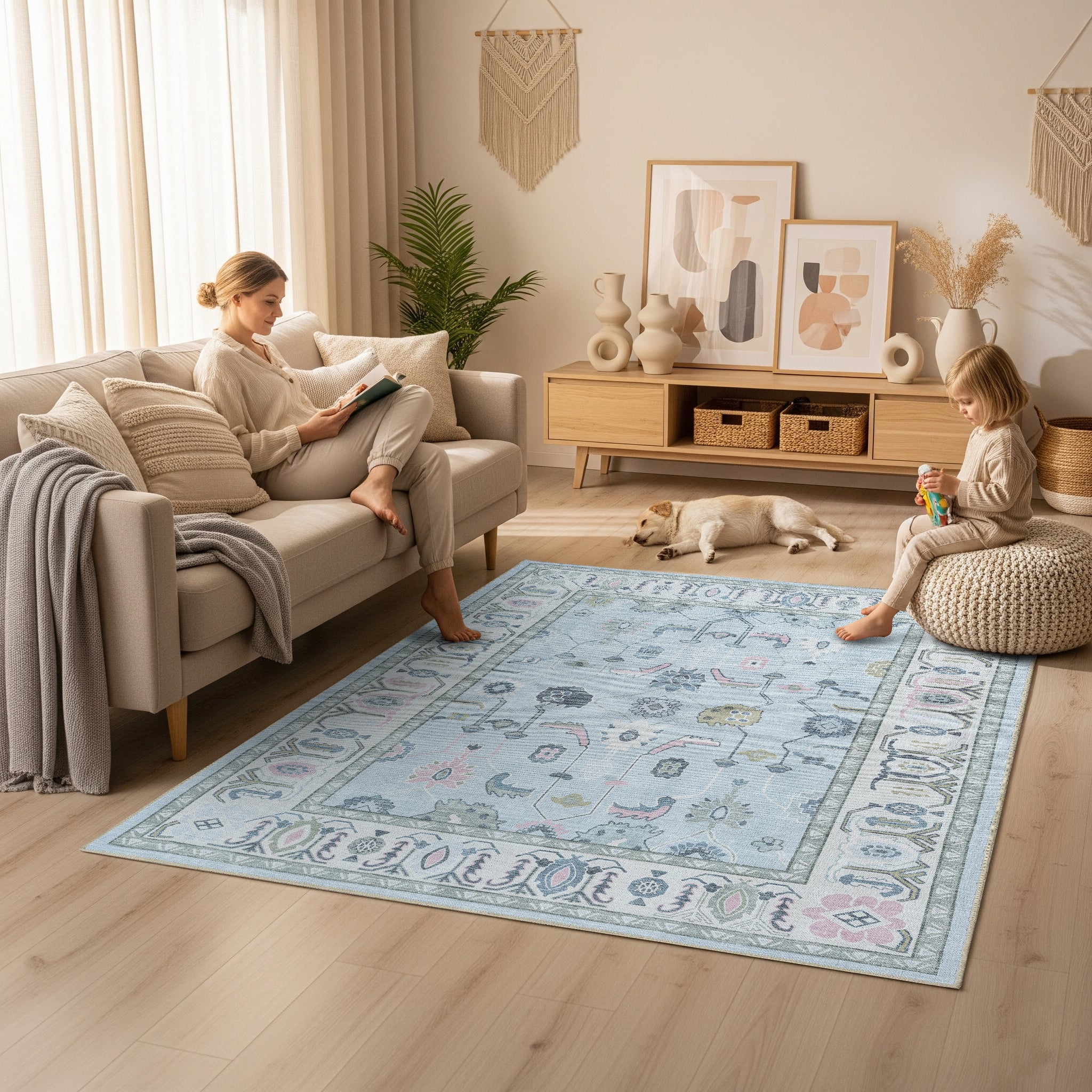 Corinne Pastel Blue Cream Modern Oushak Rug