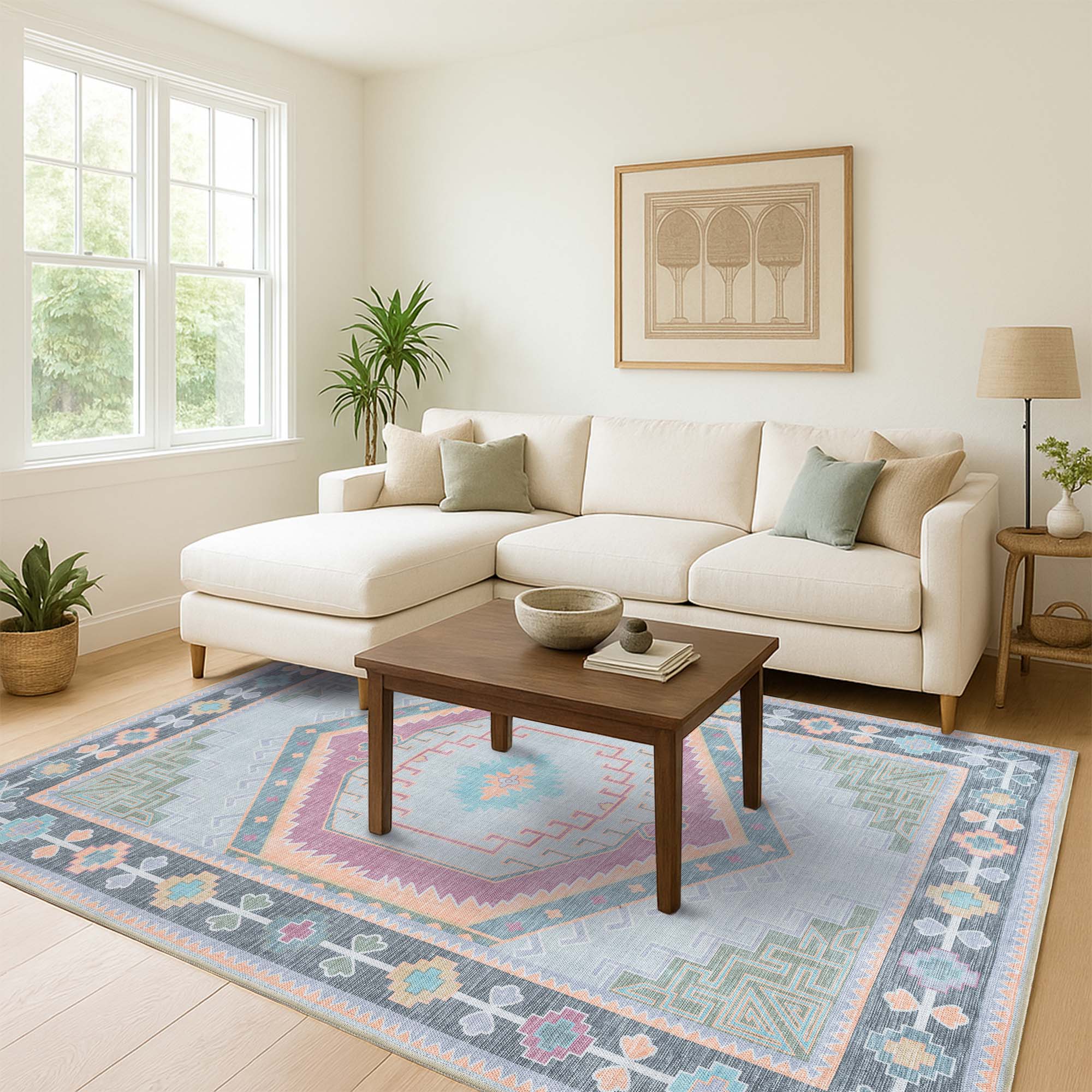 Kyra Green Pink Aesthetic Oushak Rug