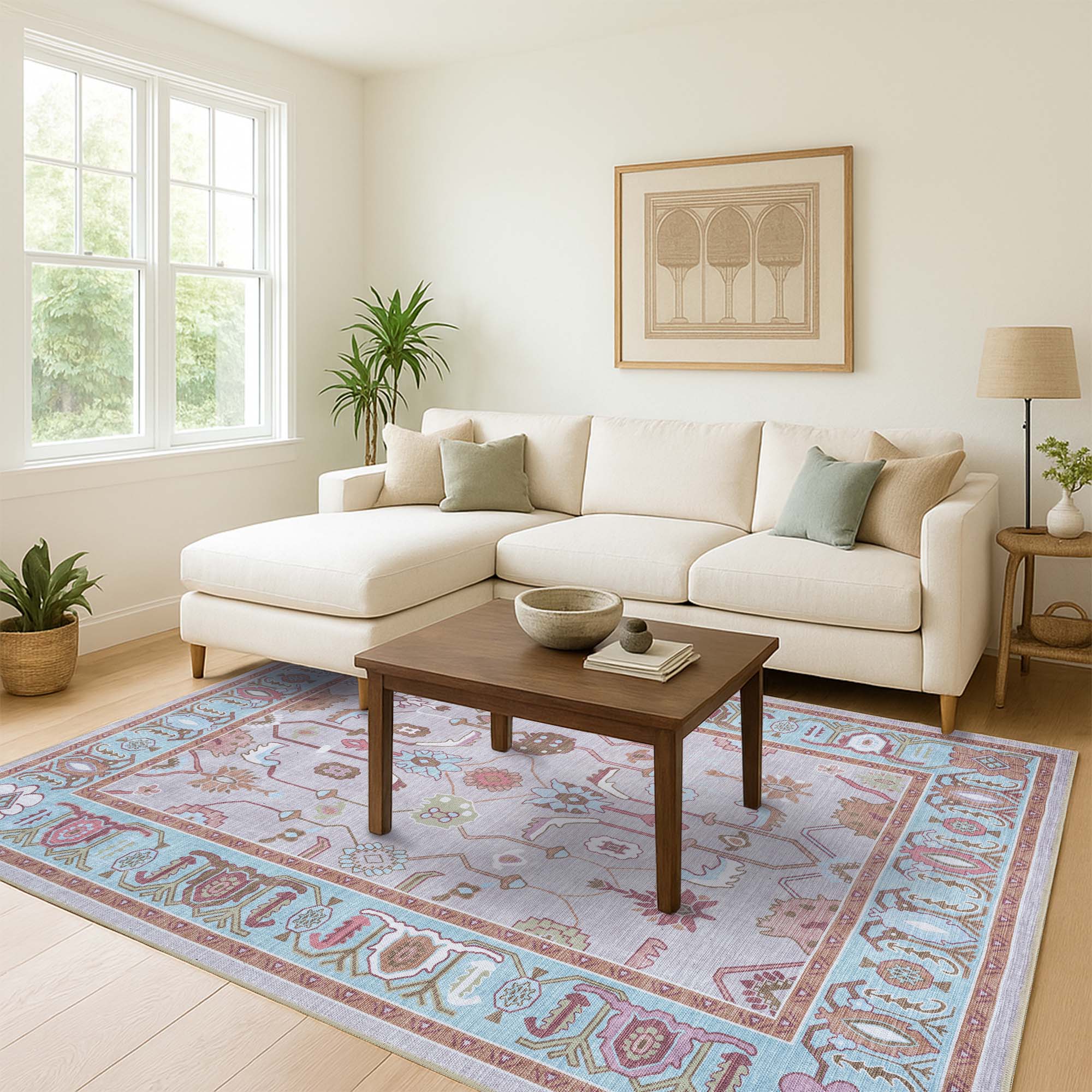 Joelle Pink Blue Modern Oushak Rug