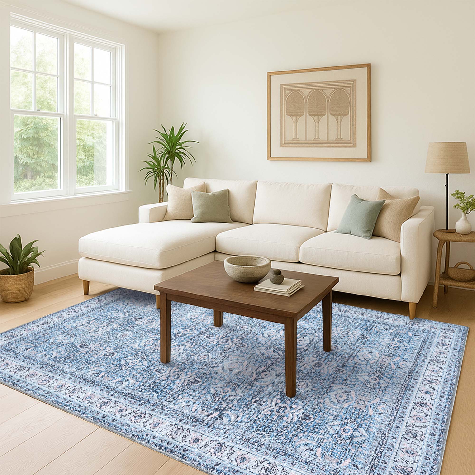 Jayla Modern Turkish Floral Cream Blue Rug