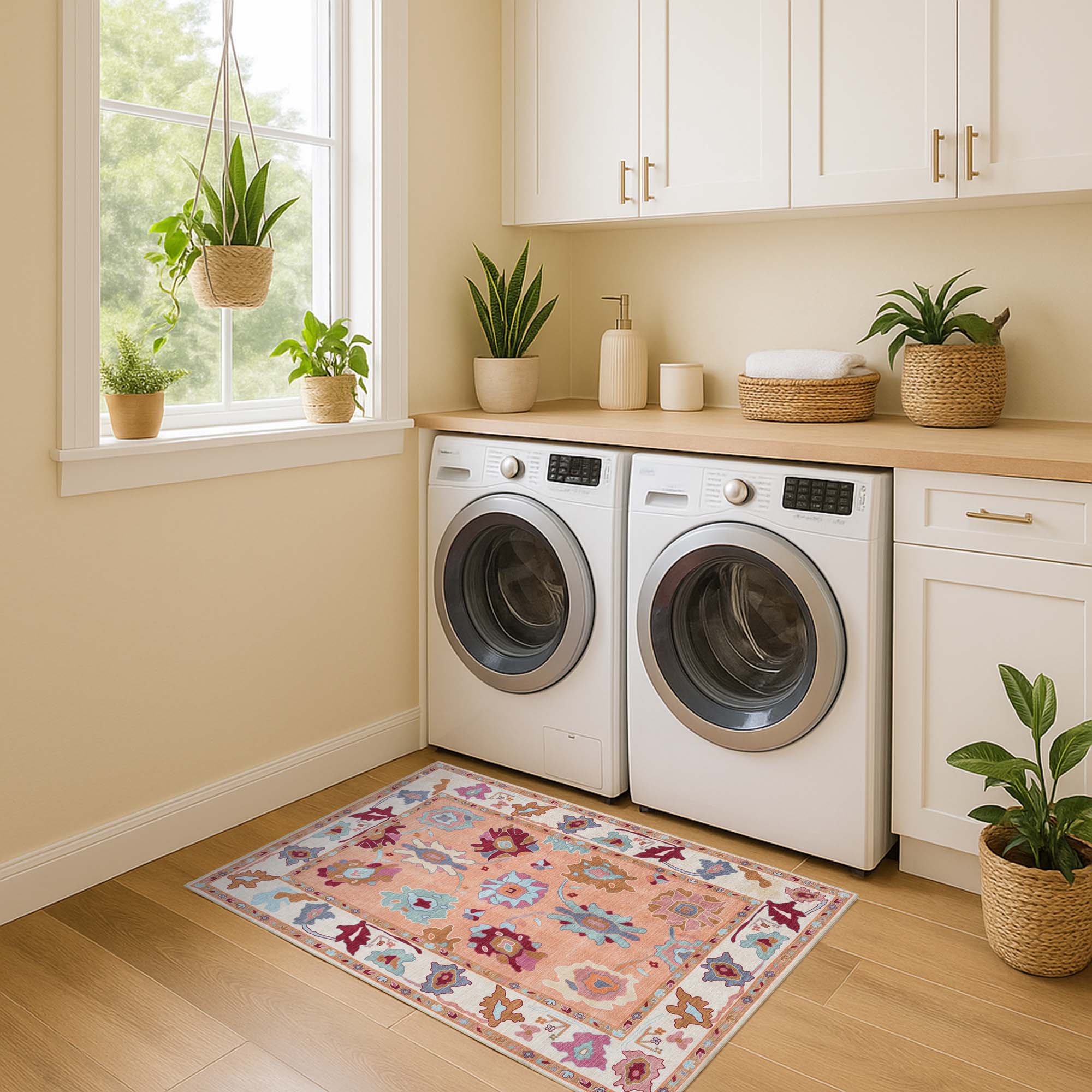 Soren Pastel Orange Floral Modern Oushak Rug