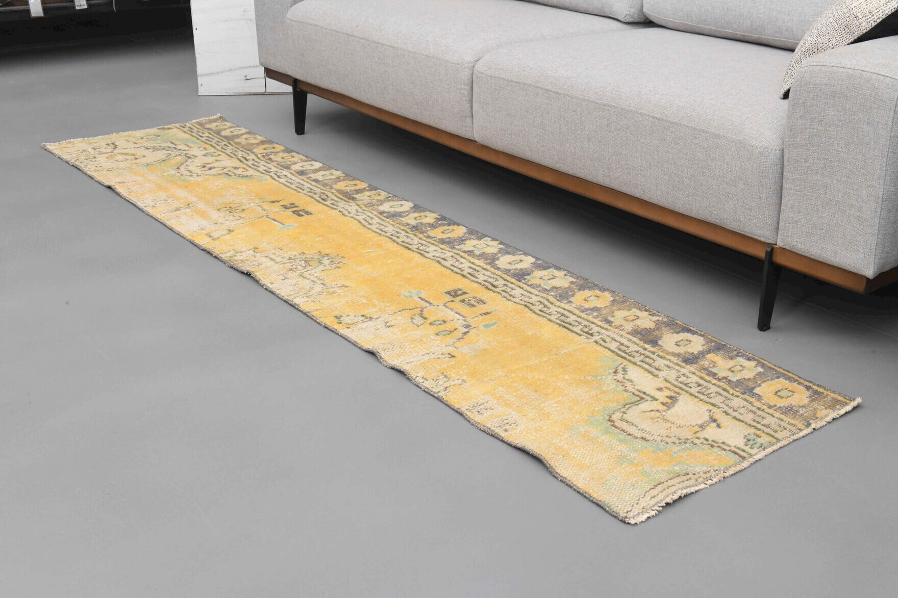 2x8 Mustard Oushak Narrow Runner Rug
