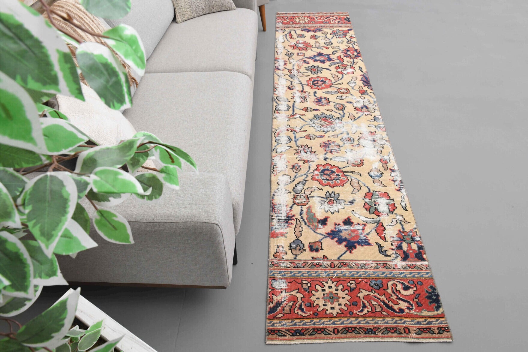 2x10 Floral Oushak Runner Rug