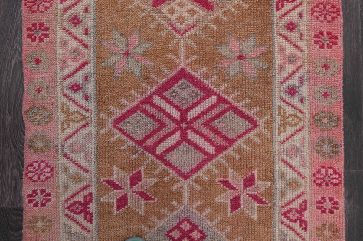 Handmade wool runner from Anatolia, Turkey – Vintage Pink Oushak Runner Rug 2'8" x 11'10"