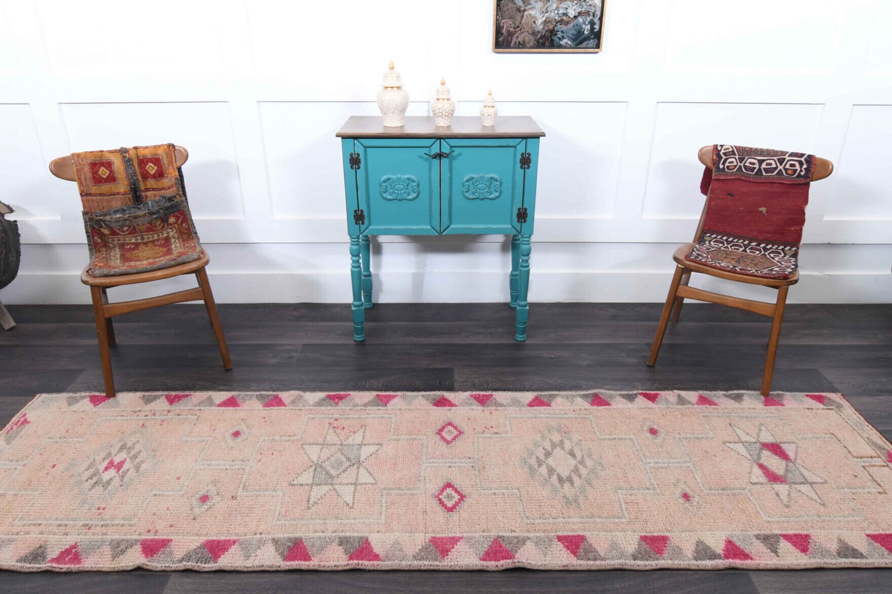 Soft Pink Oushak Runner Rug