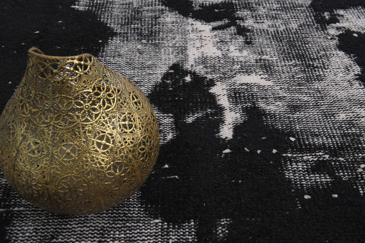 Distressed Black Anatolian  Runner Rug