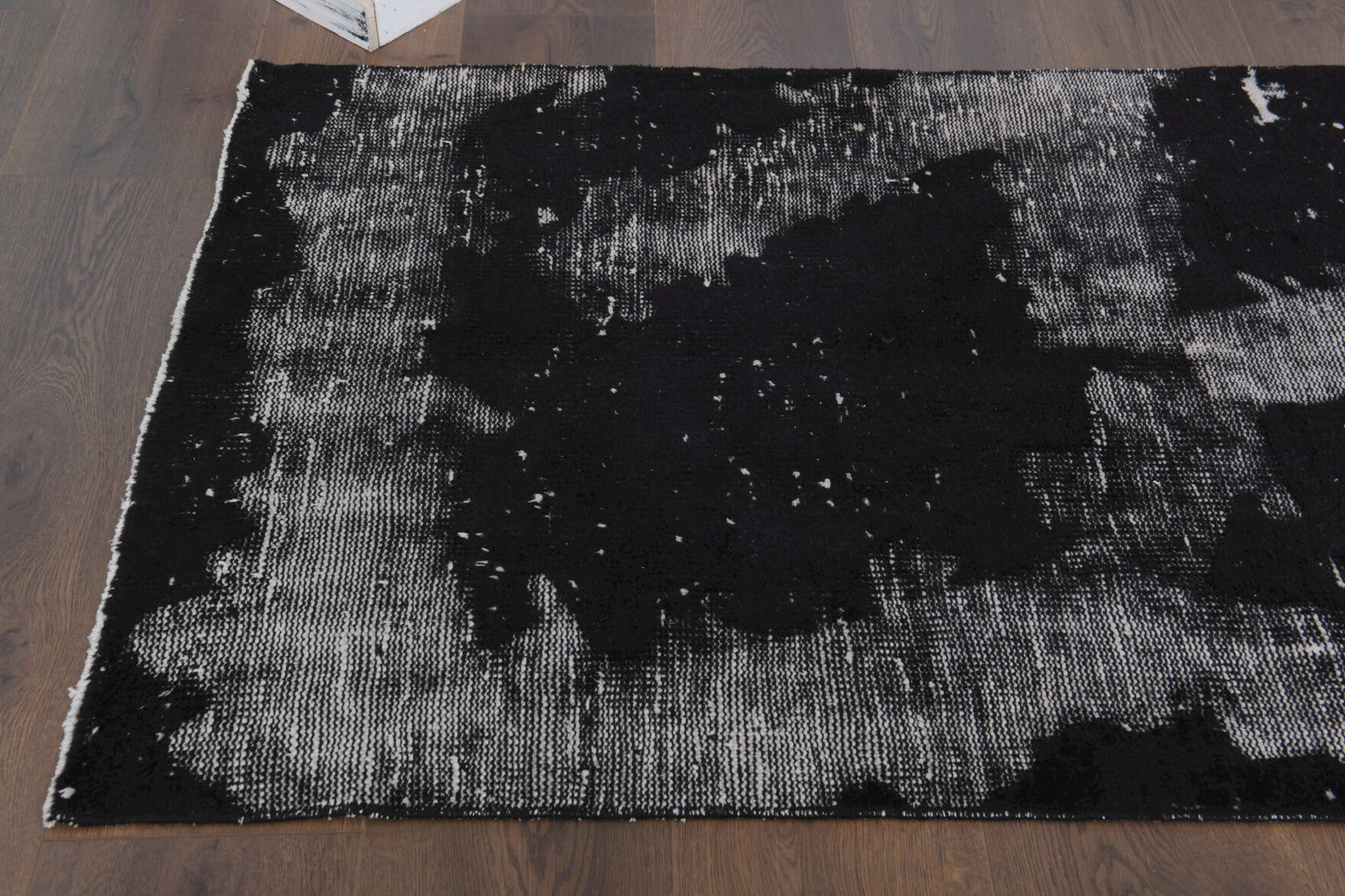 Distressed Black Anatolian  Runner Rug
