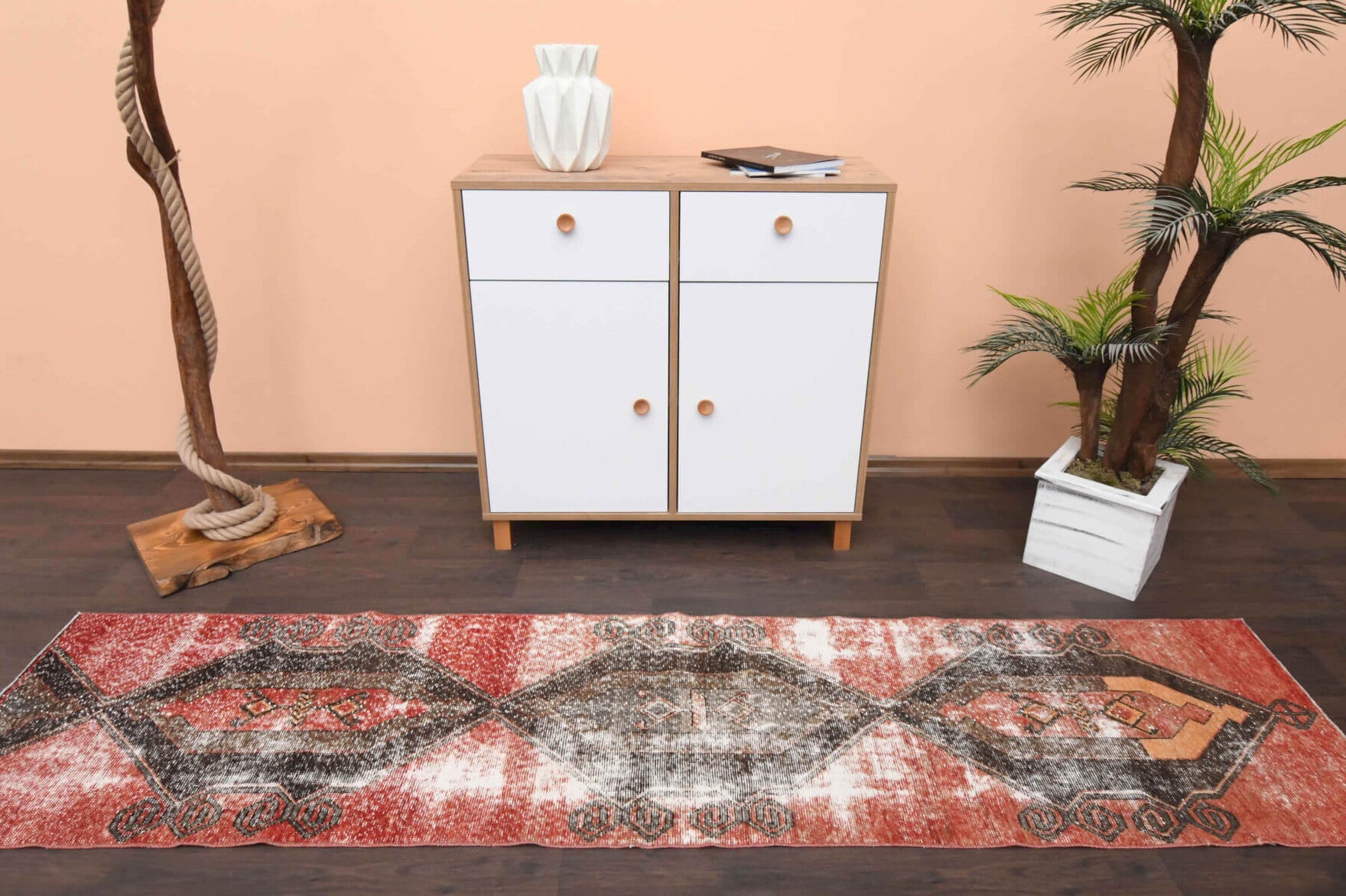 Red Vintage Anatolian Runner Rug