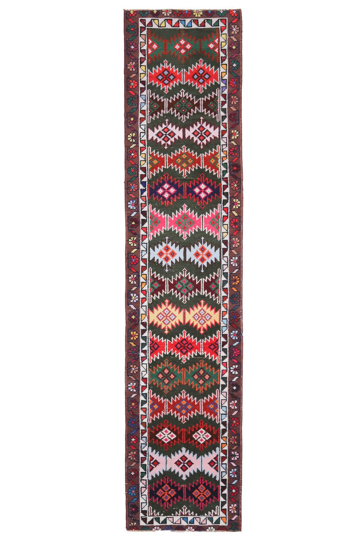 Colorful Vintage Oushak Runner Rug