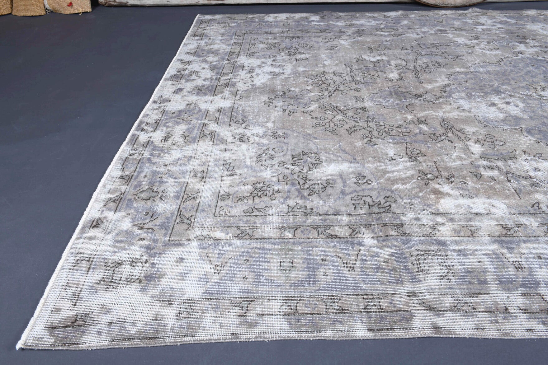 One-of-a-kind 1950s Anatolian distressed vintage area rug in wool, 7'3" x 10'9"