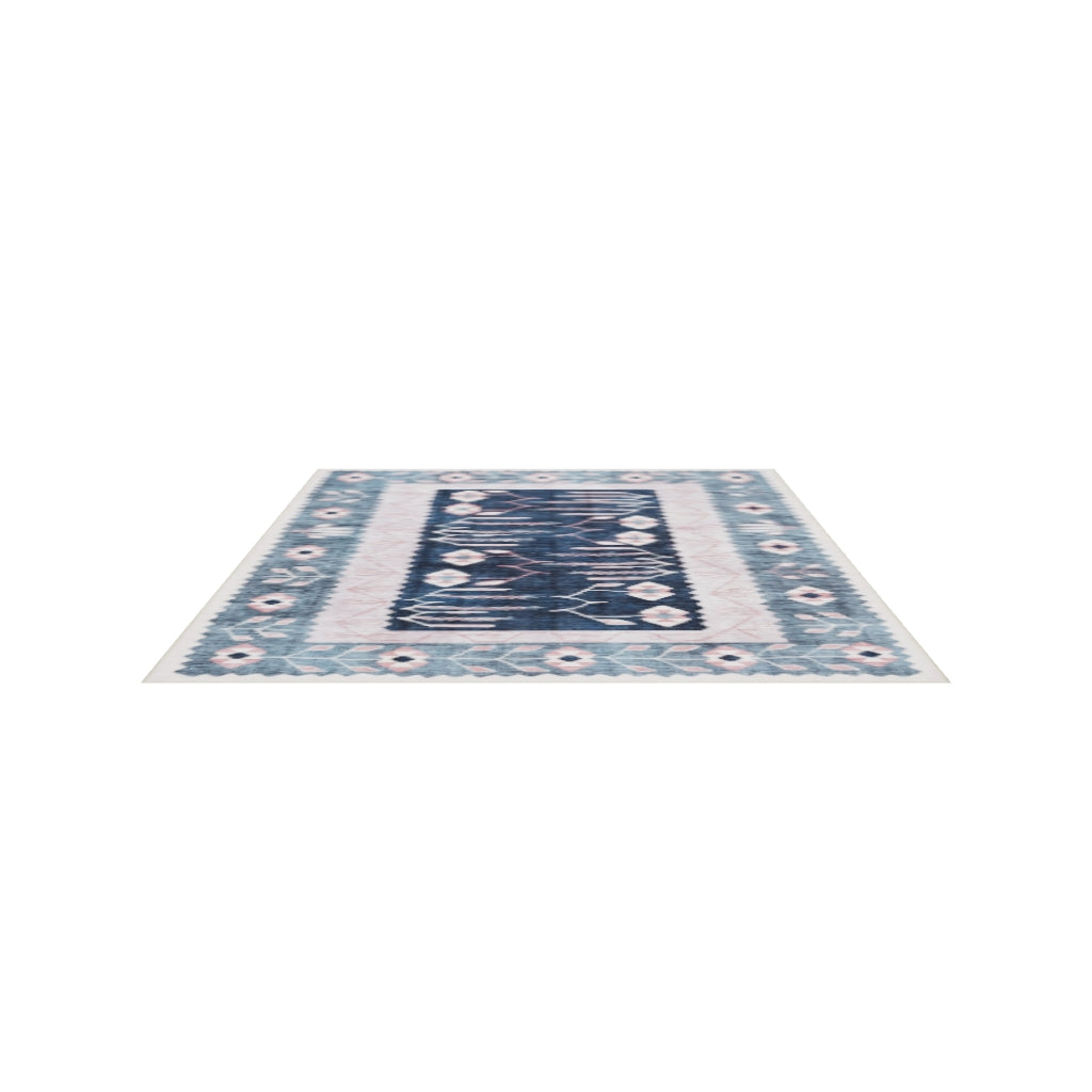 Marceline Navy Blue Floral Turkish Kilim Rug – fame