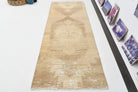 Antique Neutral Oushak Runner Rug