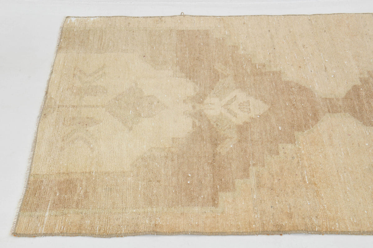Antique Neutral Oushak Runner Rug