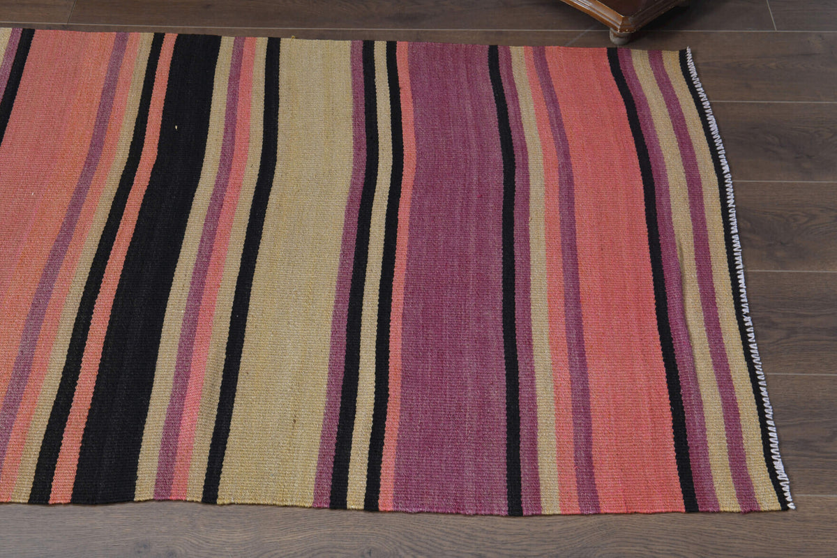 Turkish Kilim Runner Rug - Pink Purple Striped