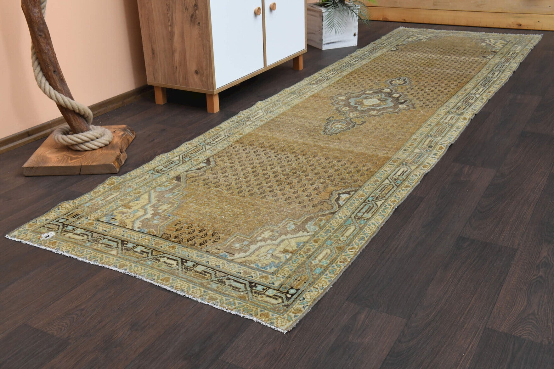 Amber Colored Oushak Vintage Runner Rug